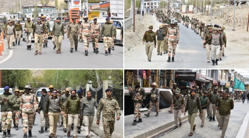 'Leh Police along with paramilitary personnel, conducts flag marches in leh ahead of parliamentary election'